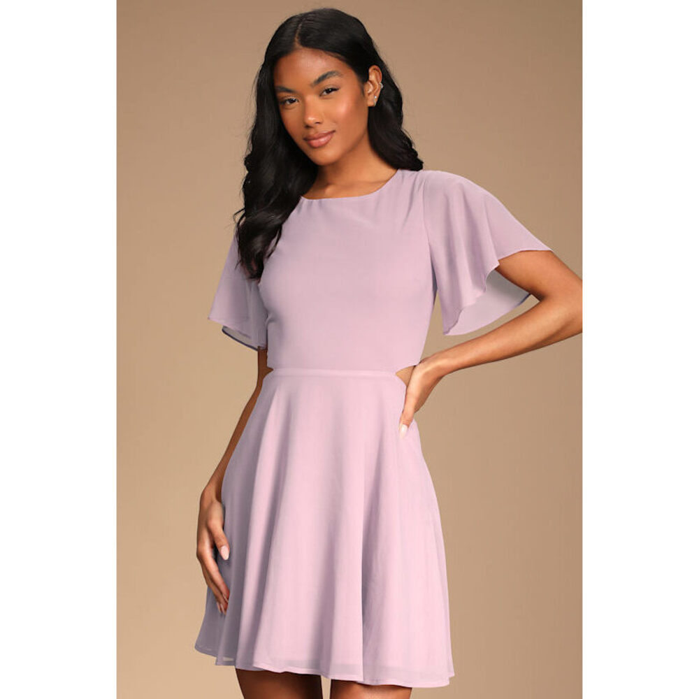 Lulus Blissful Love Lilac Cutout Mini Skater Dress Purple - Size XS